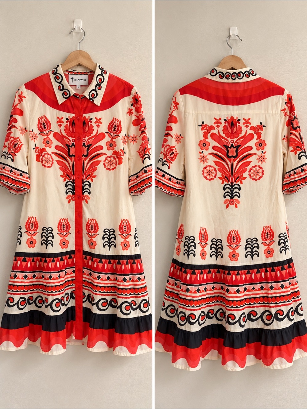 Red & Cream Embroidered Button-Front Dress - Picture 3 of 3